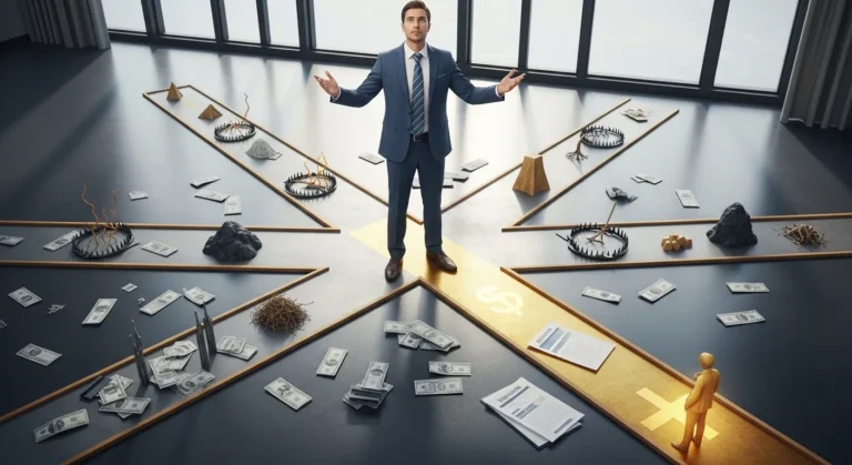 Pessoa analisando armadilhas financeiras que bloqueiam riqueza e prosperidade