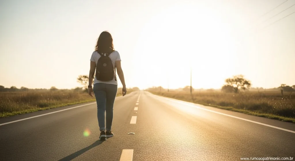 Pessoa dando passos em direção à prosperidade financeira — como sair das dívidas e mudar hábitos financeiros ruins