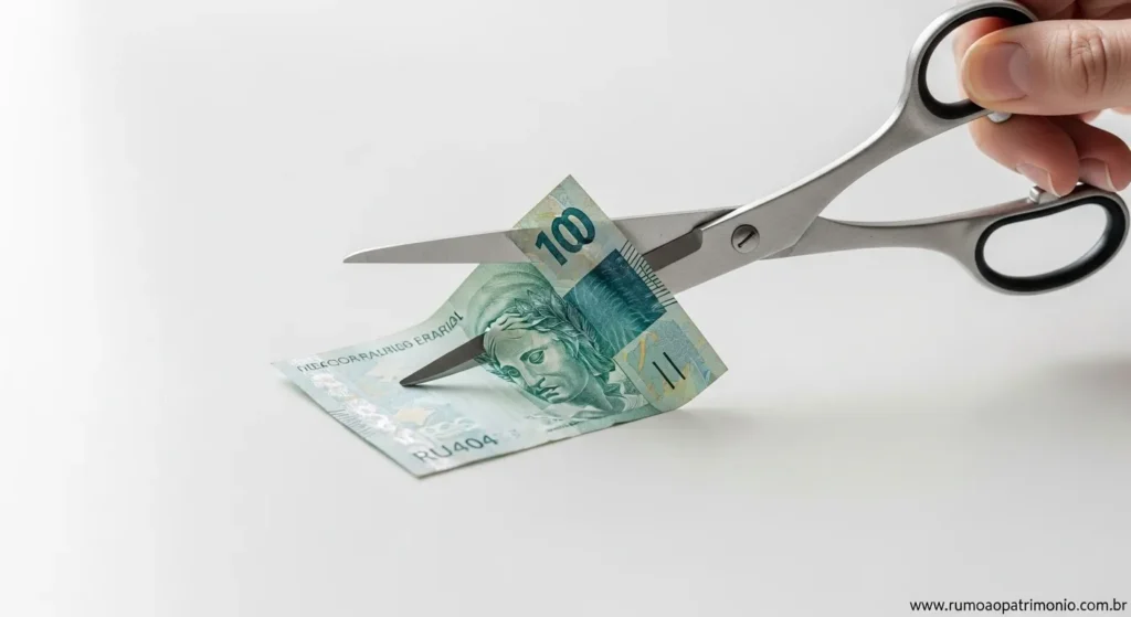 Como Sair das Dívidas em 7 Passos e Limpar Seu Nome 3 Tesoura cortando nota de dinheiro representando como reduzir gastos para sair das dívidas