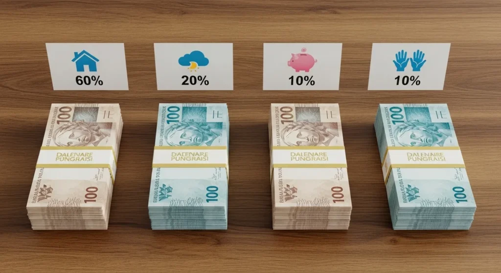 Salário Acabando Rápido? 4 Decisões Para Mudar Isso Hoje 3 divisao salario quatro partes