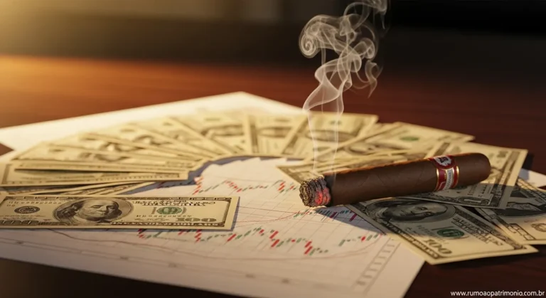 estratégia de Buffett representada por um charuto aceso sobre notas de dólar