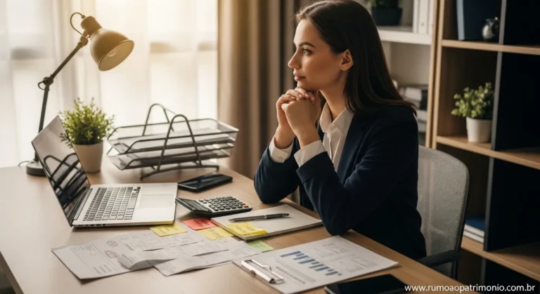 Investir com Dívidas é Possível? Veja Como Começar 5 Pessoa organizando finanças e pensando em investir com dívidas em mesa de escritório