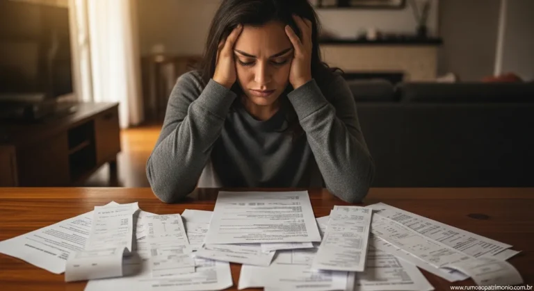 Livre das Dívidas: Pare de Ser Escravo e Prospere Já 7 Pessoa preocupada com dívidas financeiras olhando contas — livre das dívidas