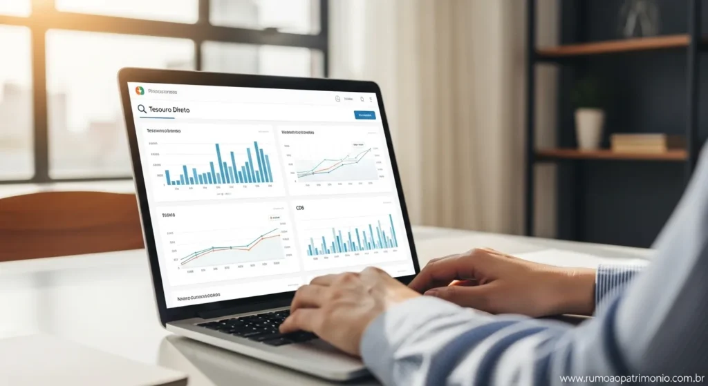 Tela de computador mostrando opções de investimentos seguros para quem quer investir com dívidas