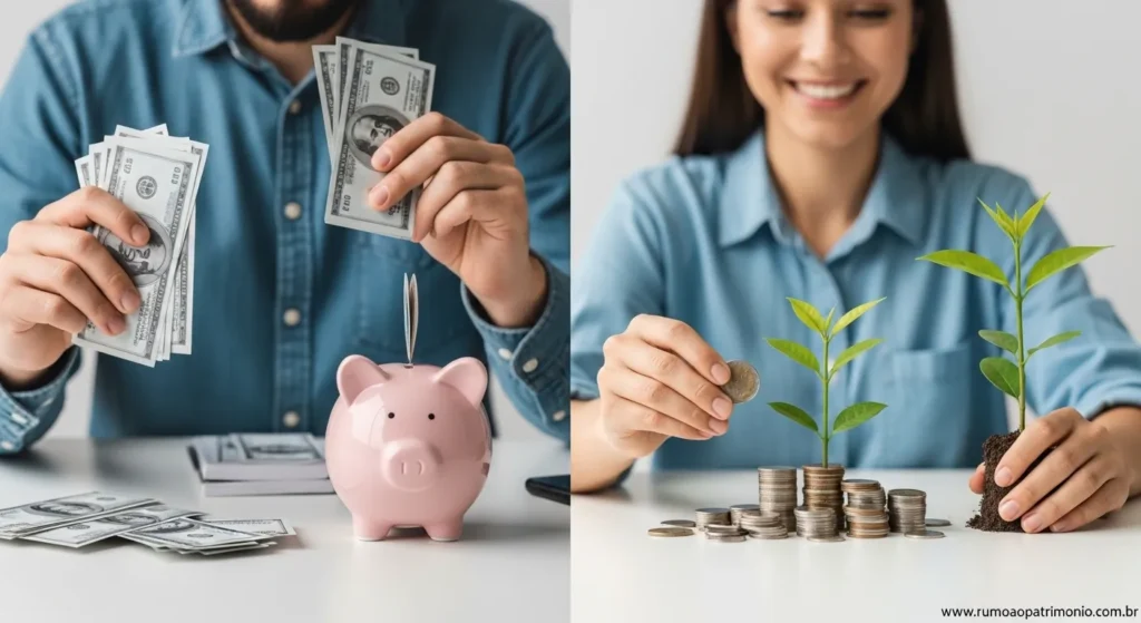 Comparação visual entre prosperidade financeira e ciclo de sobrevivência financeira