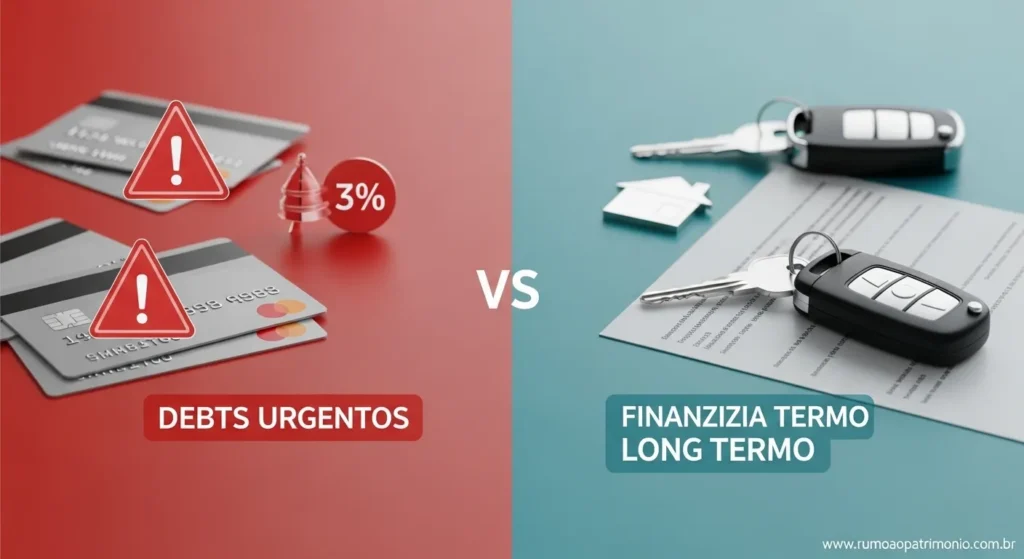 Comparação visual entre dívidas urgentes e dívidas de longo prazo para investir com dívidas