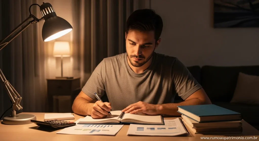 Vida Financeira: A Informação Certa Pode Transformar a Sua 4 Pessoa comum estudando finanças pessoais com caderno e calculadora simbolizando que qualquer um pode transformar sua vida financeira
