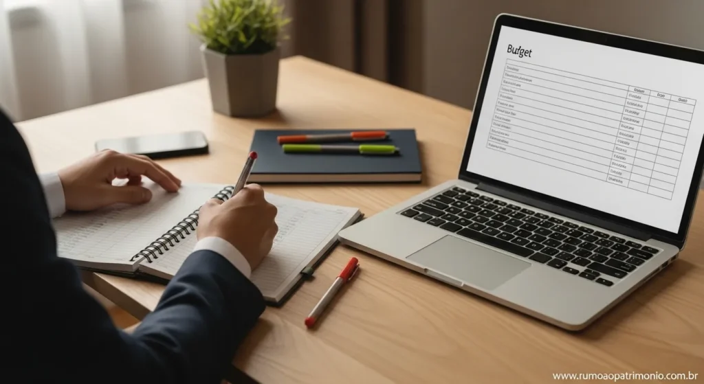 15 Dicas de Organização Financeira Para Sobrar Dinheiro 4 Pessoa anotando controle de gastos mensais em planilha para organização financeira