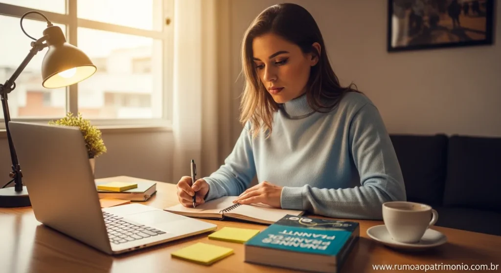 Os 3 Sinais da Mente de Escassez Que Impedem Sua Riqueza 4 Pessoa superando desconforto financeiro estudando e se desenvolvendo para vencer a mente de escassez que impedem sua riqueza