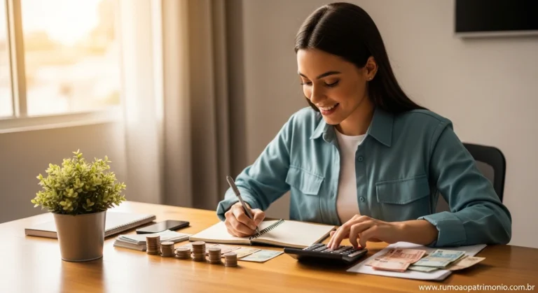 Pessoa planejando suas fontes de renda extra com caderno e calculadora