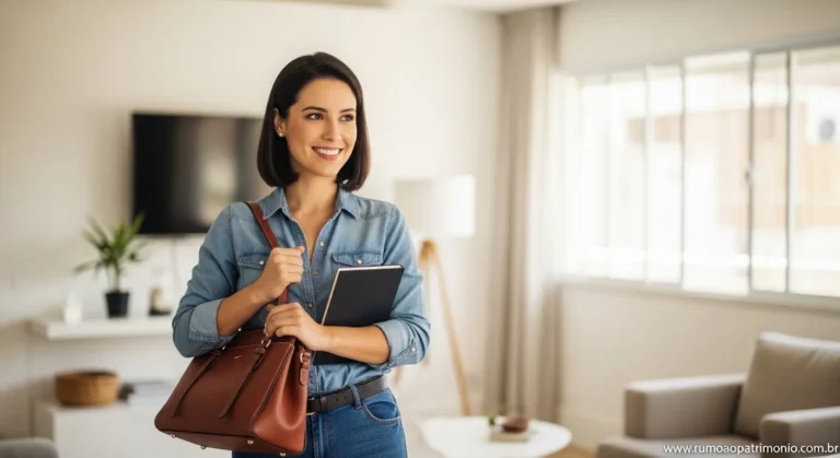 Mulher sorrindo ao fazer escolhas de compra consciente — gastar bem traz retorno real