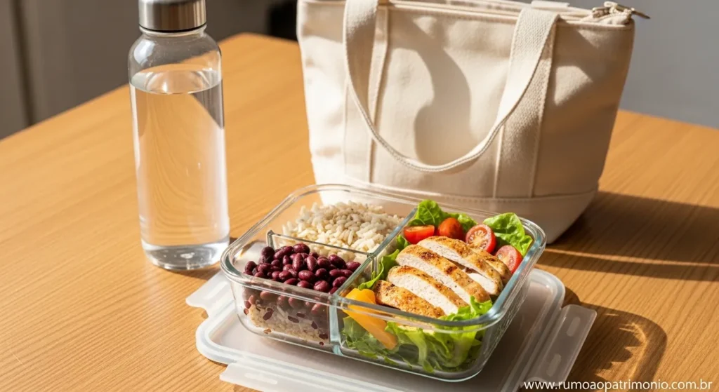 15 Dicas de Organização Financeira Para Sobrar Dinheiro 3 Marmita caseira preparada para o trabalho como hábito de organização financeira