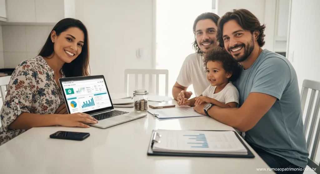 Os 3 Sinais da Mente de Escassez Que Impedem Sua Riqueza 5 Familia brasileira feliz e financeiramente prospera representando a superacao da mente de escassez que impedem sua riqueza