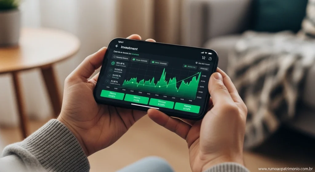 Pessoa investindo em renda fixa pelo celular para ter renda extra passiva