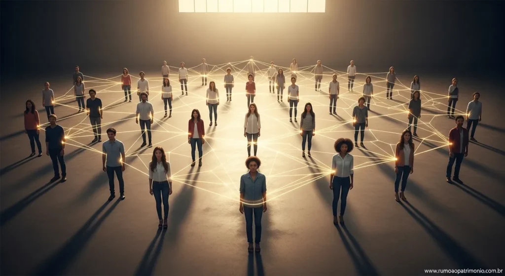 Como usar os 6 Graus de Separação para crescer e prosperar 1 Ilustração da teoria dos 6 graus de separação mostrando conexões humanas em rede