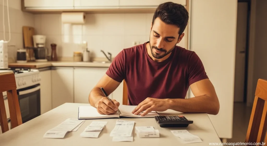 Pessoa organizando orçamento doméstico com hábitos financeiros saudáveis